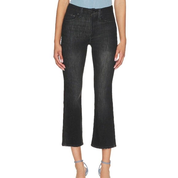 Good American Good Legs Cropped Mini Boot cut High Rise Jean Siz 00/24 Black - Picture 1 of 9